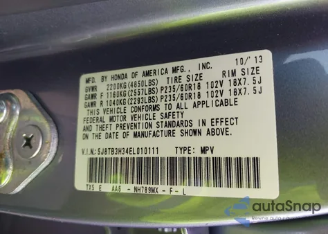 2014 Acura Rdx из США, поврежденный, VIN 5J8TB3H34EL010111